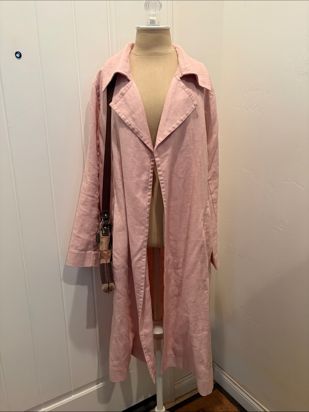 Eileen Fisher Linen Light Pink Women's Long Trench Coat